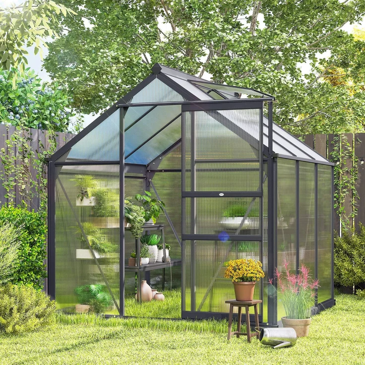 Outsunny Gewächshaus, Aluminiumlegierung, Polycarbonat, Grau, 190L x 192B x 201H cm – Bild 8