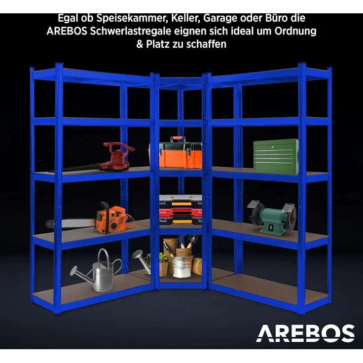 Arebos Schwerlastregal, Eckregal 180 x 90 x 40 cm, 180 x 70 x 70 cm, je 875 kg, Set 3-tlg, Stecksystem – Bild 6