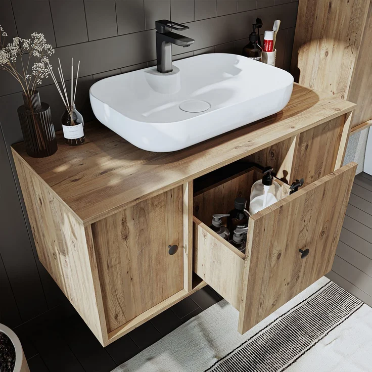 Skye Decor '2574' Badmöbel-Set mit Waschbecken & Spiegel (2-teilig), Atlantik-Kiefer, 105 x 58 x 45 cm – Bild 5