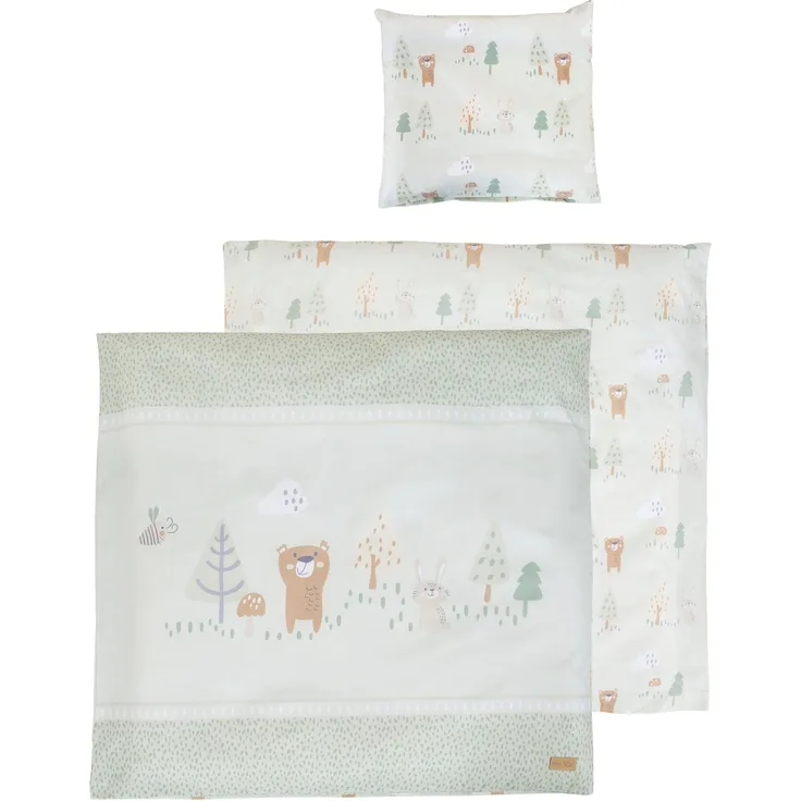 roba Wiegenbettwäsche 'Woodland Buddies' 80 x 80 cm - Bezüge aus Baumwolle - Pastellgrün