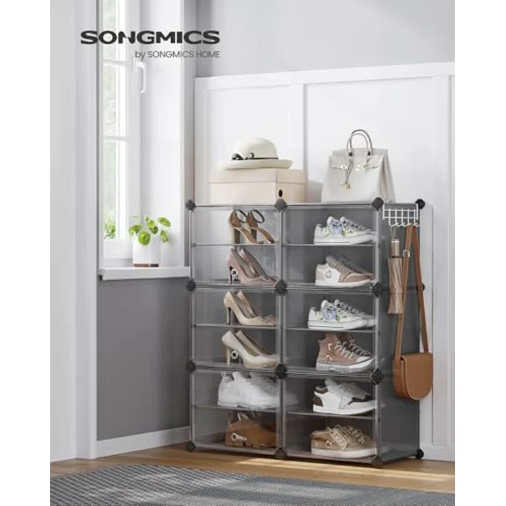 SONGMICS Schuhregal mit 6 Fächern, Schuhschrank, 30 x 40 x 30 cm pro Fach, schmal, mit Türen, Stahlrahmen, Kunststoff, für Flur, Schlafzimmer, Eingangsbereich, schiefergrau LPC033G01 – Bild 3