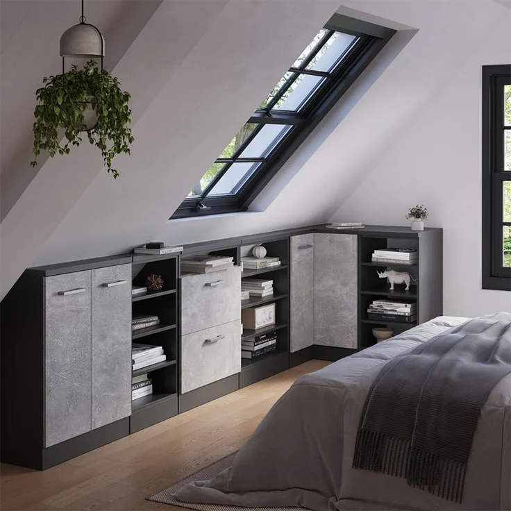 Küchenschrank für Dachschrägen R-Line Anthrazit/Anthrazit 40 cm mit 4 Fächern ohne Arbeitsplatte Vicco – Bild 6