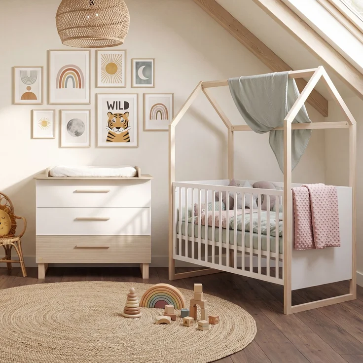 roba Kinderzimmerset Noah - Babyzimmer Set mit Babybett 70 x 140 cm und Wickelkommode - Holz in Weiß & Cashmere - Modernes 2-teiliges Set – Bild 3