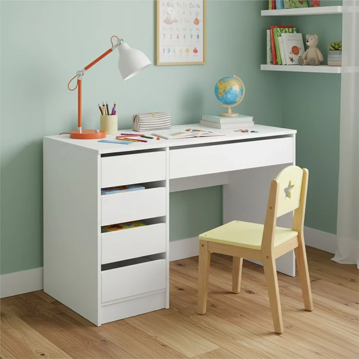 Bellabino 'Nore' Kinderschreibtisch mit 5 Schubladen, beidseitig montierbar, weiß, 75x53x110 cm, Jugendschreibtisch mit Stauraum – Bild 1