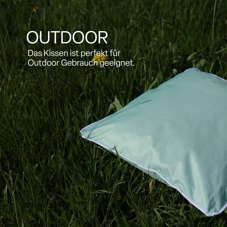 Outdoor Kissen mit Paspel ( 45 x 45 cm ) Dekokissen Garten - Reißverschluss - Schmutz- und Wasserabweisend - abnehmbarer Kissenbezug Mintgrün 2er-Pack – Bild 5