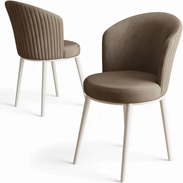 Modernes Stuhlset (4-teilig), Cappuccino & Weiß, 45 x 87 x 41 cm | Gestell aus 100% Metall, Rückenlehne aus Sperrholz, Bezug aus weichem Stoff | Stilvolles skandinavisches Design für Zuhause & Büro – Bild 1