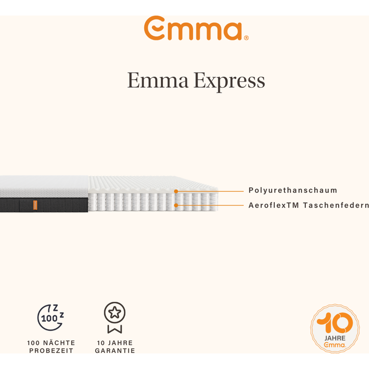 Emma 'Express' Hybridmatratze, 200x200 cm, 85 % Polyester / 15 % Polypropylen, Weiß – Bild 4