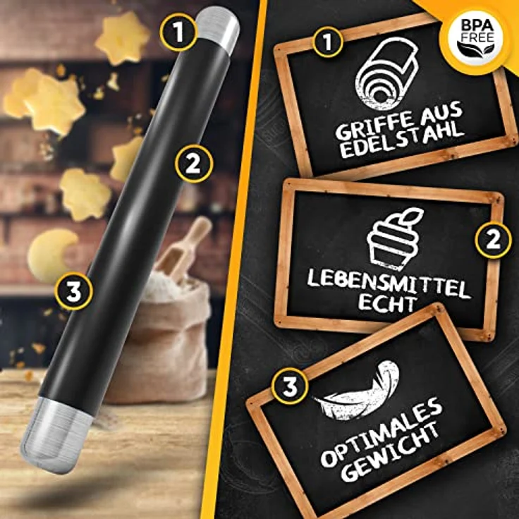 Loco Bird Teigroller aus BPA freiem Silikon Silikon, (Teigrolle mit Antihaftbeschichtung, Nudelholz Silikon ohne Griffe), Backzubehör für Fondant Roller, Pizza, Kuchen, Nudelteig und Mürbeteig – Bild 6