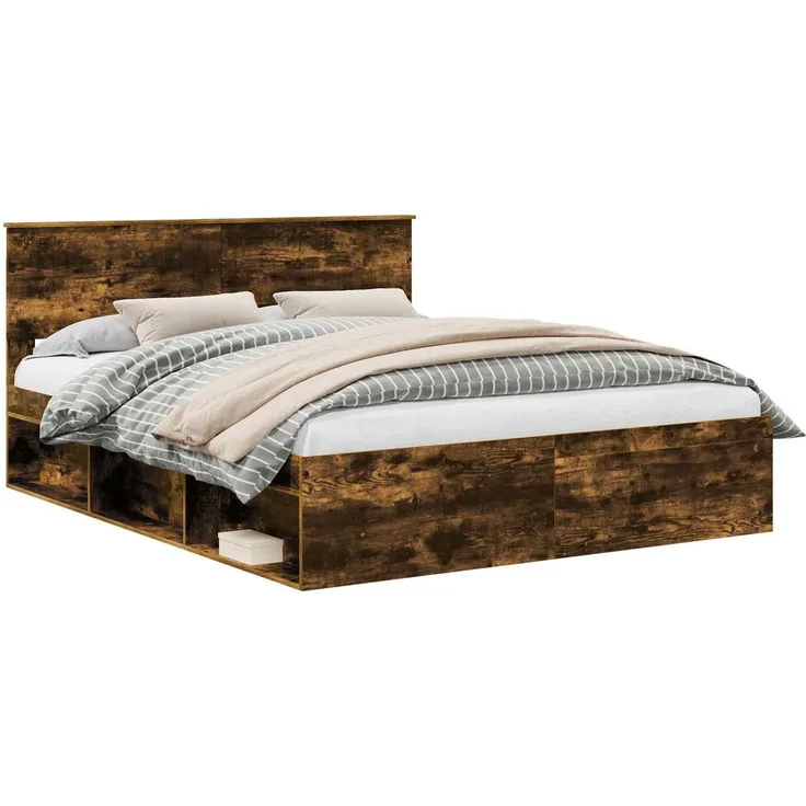 vidaXL Bettrahmen Geräucherte Eiche 160 x 200 cm Massives Kiefernholz 3410577
