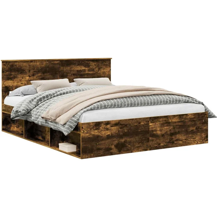 vidaXL Bettrahmen Geräucherte Eiche 160 x 200 cm Massives Kiefernholz 3410577 – Bild 1