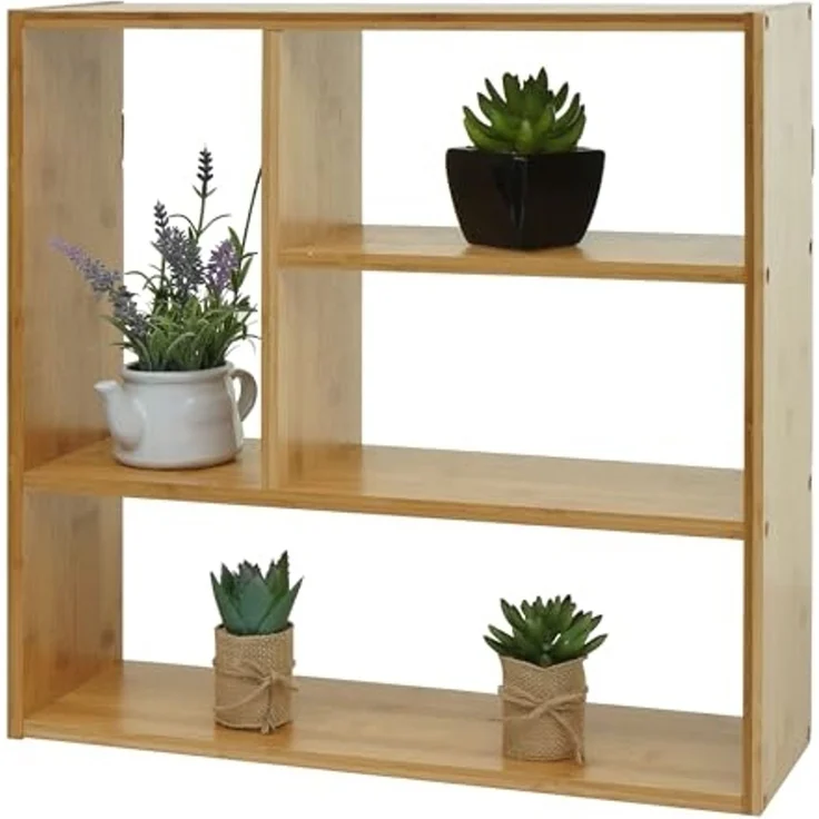 PROREGAL® Wandregal Wandregal 50x50x15cm Hängeregal Schweberegal mit 4 Fächern Bambus – Bild 3