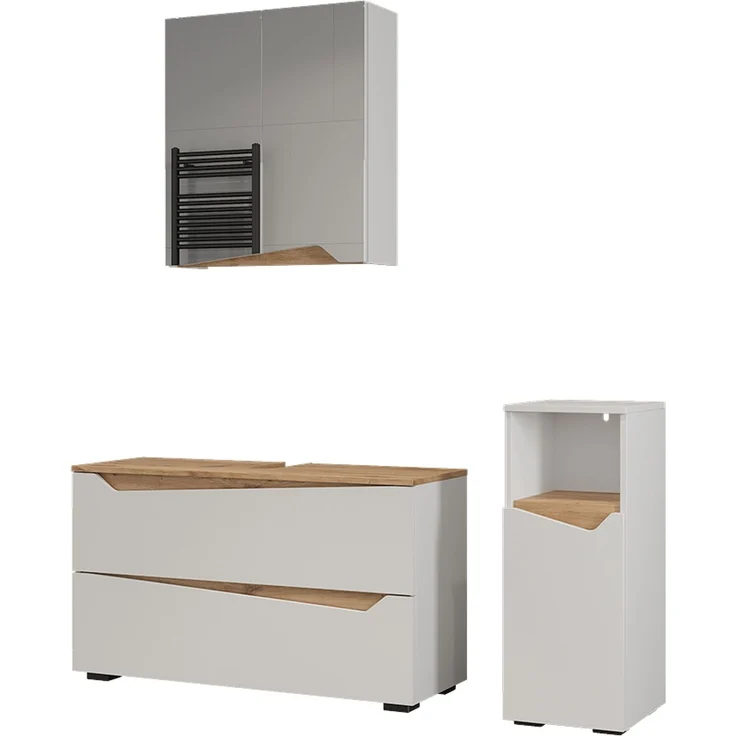Badmöbel-Set Marelle Weiß/Artisan-Eiche 3-teilig Vicco – Bild 1