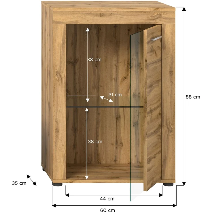 xonox. home Wohnen Jam X8BM9T40 Vitrine Glasvitrine Dekoschrank Glas-Kommodein in Wotan Eiche Melamin, ca. B/H/T: 600 x 86 x 35 cm – Bild 7