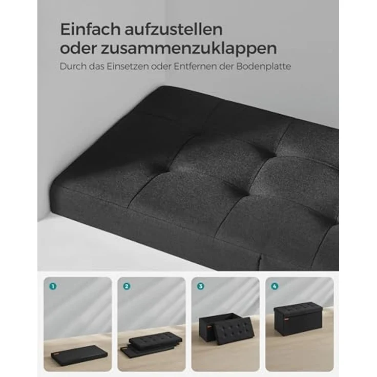 Songmics Sitzbank mit Stauraum, klappbare Sitztruhe, Aufbewahrungsbox, 38 x 76 x 38 cm, Deckel klappbar, bis 300 kg belastbar, für Flur, Wohnzimmer, Schlafzimmer, tintenschwarz LSF046B01 – Bild 6