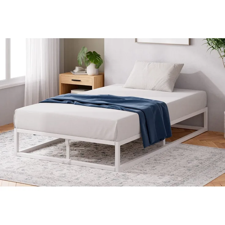 ZINUS Bettgestell Joseph Moderner Bettrahmen mit Holzlattenrost (Packung, 1-tlg, Doppel/Einzelbett, Weiß, 90x200 cm), Kinderleichter Aufbau, Robust, EcoFriendly Packaging