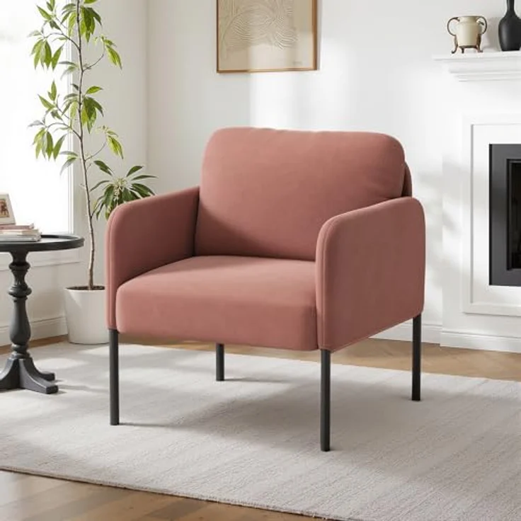 COLAMY Gepolsterter Ohrensessel aus Samt – Moderner Lounge-Sessel mit weicher Rückenlehne, Komfortabler Sessel für Wohnzimmer, Schlafzimmer, Apartment & Leseecke,Rosa – Bild 2
