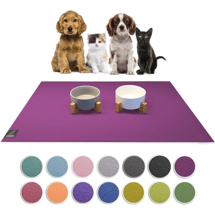 SANOZOO® - Napfunterlage, Öko-TEX - Made in Germany - rutschfeste Futtermatte für Hunde & Katzen, 60x60 cm Pflaume – Bild 1