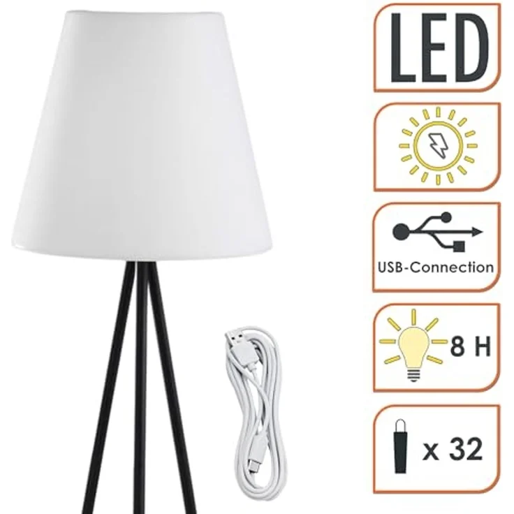 Spetebo LED Solarleuchte Stehlampe für Außen und Innen mit 32 LED, Dämmerungssensor, LED fest integriert, kalt weiß, Solar Standleuchte auf 3 Beinen auch per USB aufladbar – Bild 3
