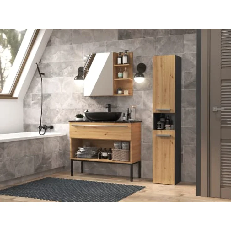 ibonto Hochschrank Badezimmerschrank mit Korb & flexibler Türöffnung - Platzsparend – Bild 3