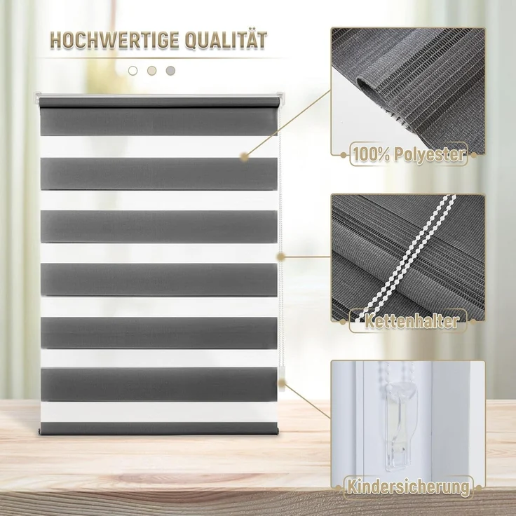 Deswell Doppelrollo Klemmfix ohne Bohren Anthrazit B50 x H150 cm (Stoffbreite 46cm) Rollos für Fenster ohne Bohren für Fenster mit Lichtdurchlässig & Verdunkelnd/Höhe Stufenlos Verstellbar – Bild 3