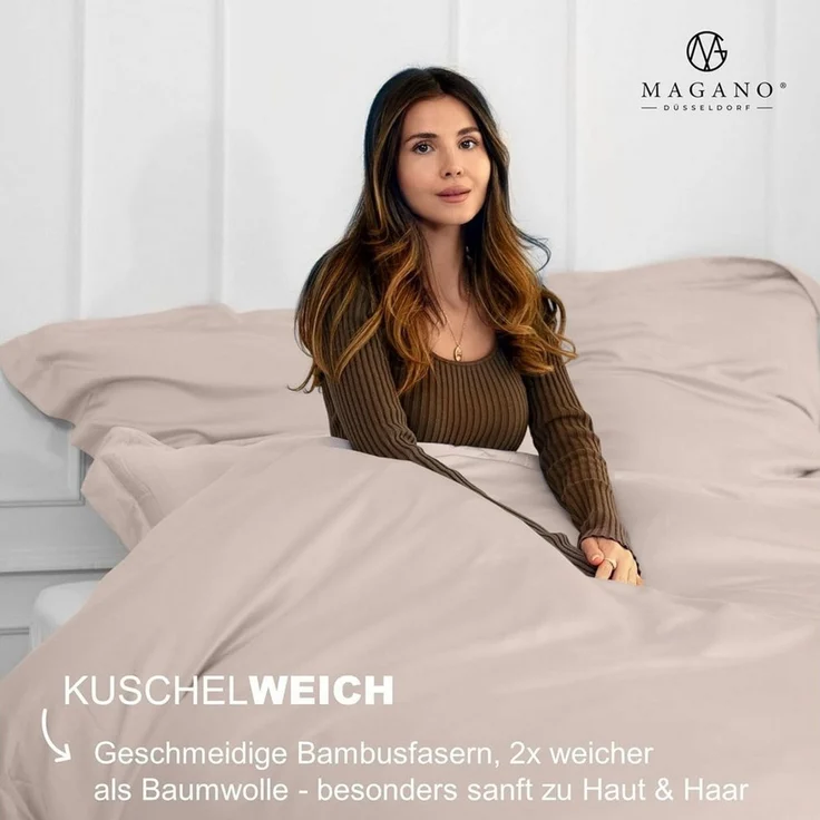 MAGANO Spannbettlaken Bambus & Baumwolle Satin, Luxus Bettlaken, Gummizug: rundum, 400 TC Luxusqualität, Hypoallergen, Thermoregulierend – Bild 2