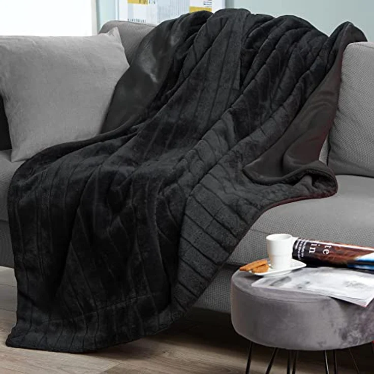 Wohndecke Alaska Kuscheldecke Sofa Felloptik Pelzimitat 150x200cm schwarz, CelinaTex, allergikergeeignet,bügelfrei,flauschig,kuschelweich,mollig warm – Bild 3