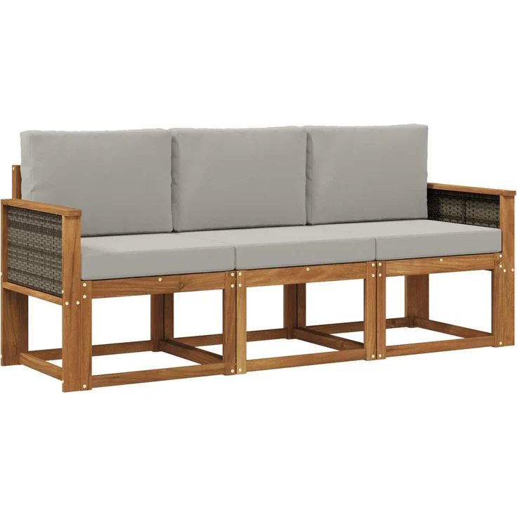 vidaXL Outdoor-Sofagarnitur 3 stk. 3-Sitzer Natur und Hellgrau 3384947 – Bild 2