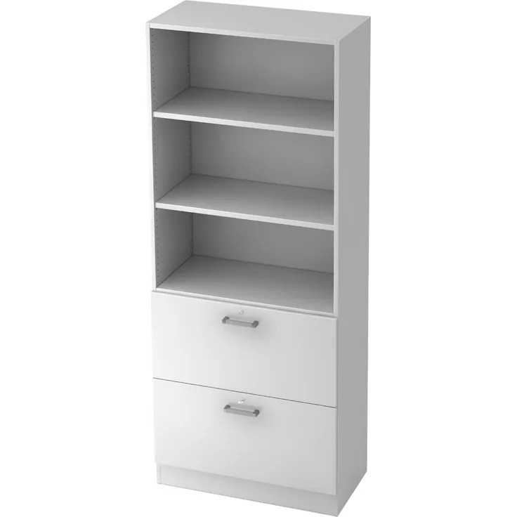 bümö office Aktenschrank mit Hängeregister-Schubladen abschließbar, Büroschrank Holz, 80cm breit in weiß - Hängeregistratur für Hängeordner, Büro Schrank mit Chromgriffen, 7300-W-W-CE