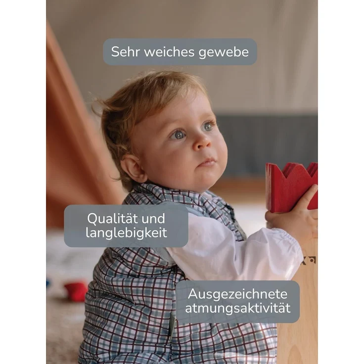 molis&co - Baby schlafsack ärmellos - Ideal für den Winter - Babyschlafsack tog 2.5 ohne Ärmel - 100% Baumwolle (Oeko-TEX 100), Premium Qualität - Merlot Check (70 cm, 0-6 Monate) – Bild 4