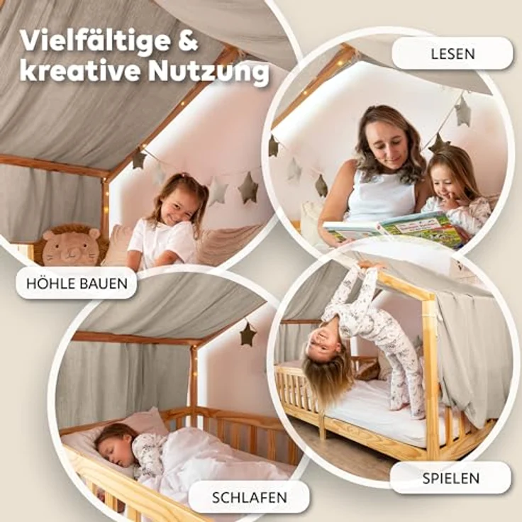 lilimaus Betthimmel, Musselin Baumwolle, Hellbeige, 135 x 360cm – Bild 4
