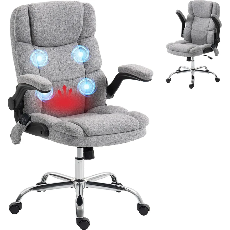 4-Punkt-Massage-Bürostuhl mit Heizfunktion und klappbaren Armlehnen, grau – Bild 1