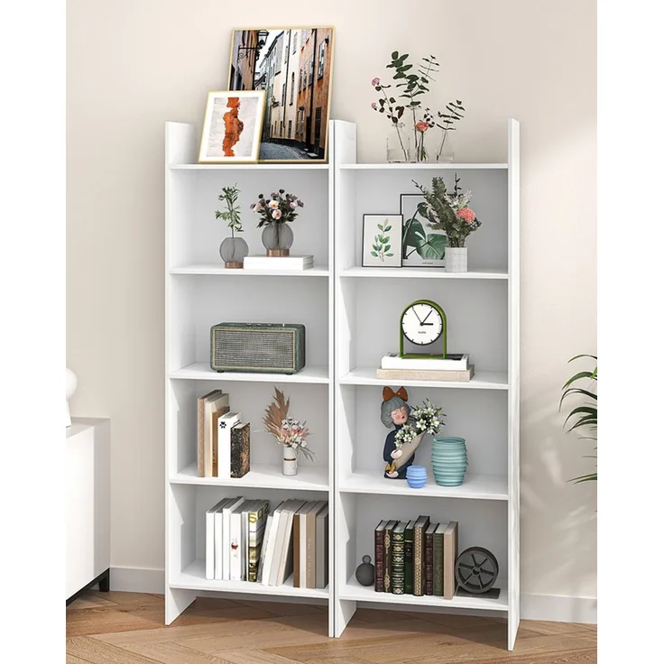 Bücherregal, Regal, Standregal, Büroregal, mit 5 Fächern, offen, für Wohnzimmer, Arbeitszimmer, Büro, als Raumteiler, 24 x 50 x 140 cm, Weiß
