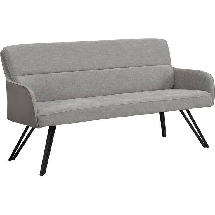 byLIVING Bank Tino/Webstoff und Mikrofaser Bezug und Gestell in schwarz/Aufgedoppelter Rücken/Küchenbank, Sitzbank, Esszimmerbank/B 160 x H 94 x T 67 cm (Hellgrau)