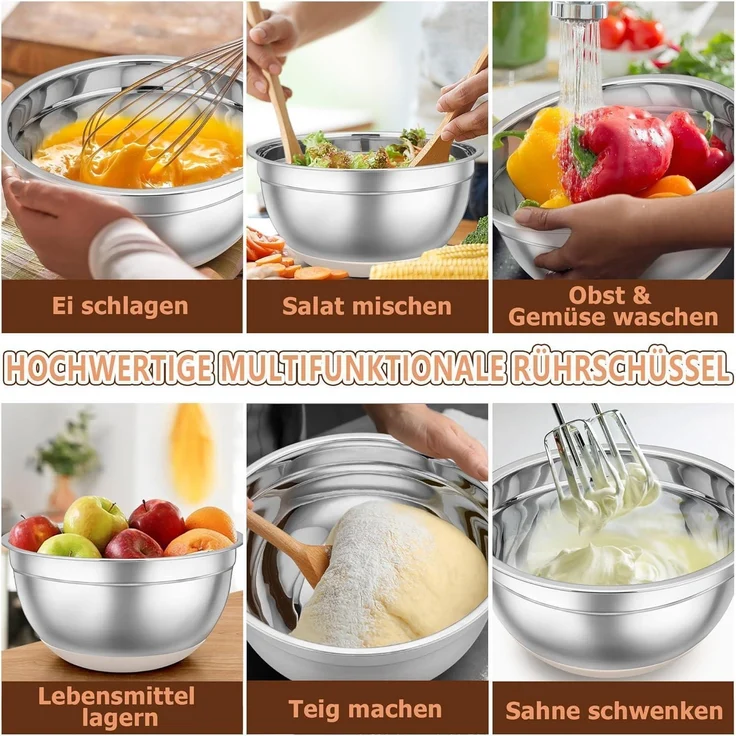 TEAMFAR Rührschüssel Set Edelstahl Salatschüssel Luftdichten Deckel Silikonboden – Bild 6