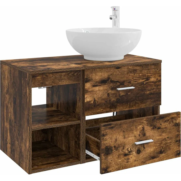 vidaXL Badezimmerschrank-Set 2 stk. Geräucherte Eiche 3403916 – Bild 4