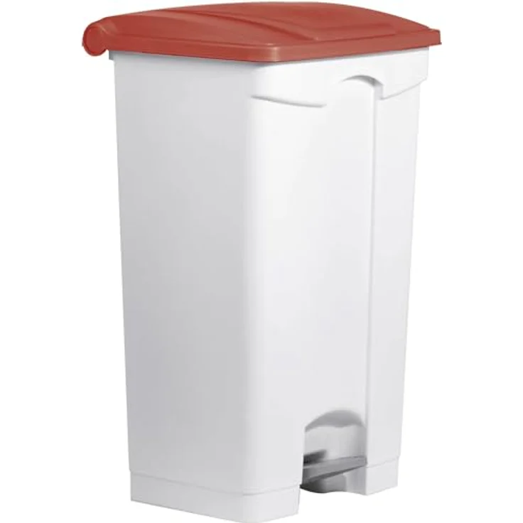 Helit Treteimer 90 l, Kunststoff mit rotem Deckel und Rollen, Kosmetikeimer – Bild 1