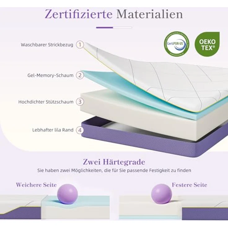 Vesgantti Matratze 90x200 cm H3 Kaltschaummatratze, 18 cm Höhe, ÖkoTex Zertifiziert, Mittelfest Rollmatratze, Waschbarer Abnehmbarer Stoffbezug Matratzen mit Reißverschluss, Lavendel Violett – Bild 7