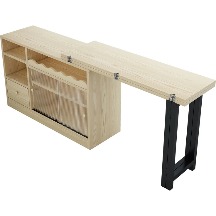 Klappbarer Esstisch mit Stauraum & 360° Drehfunktion, 73,5x40x120 cm, Natur/Schwarz – Bild 9