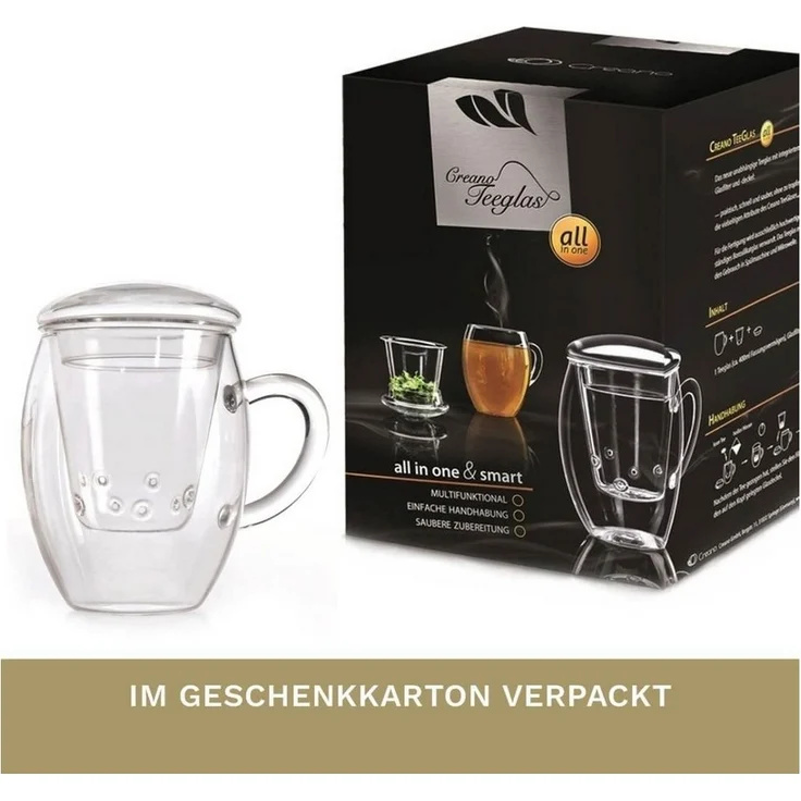 Creano Teeglas All in one, mit Glassieb & Henkel, Borosilikatglas, 3-teilig – Bild 3