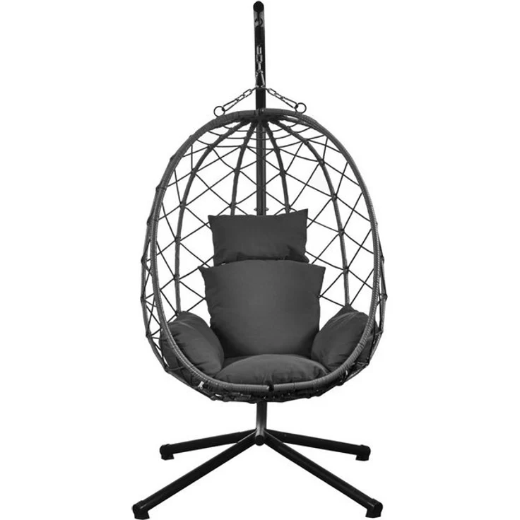 Luxus Hängesessel NEW XXL Gestell Schwarz mit Korb und Relaxkissen Dunkel Grau – Bild 4