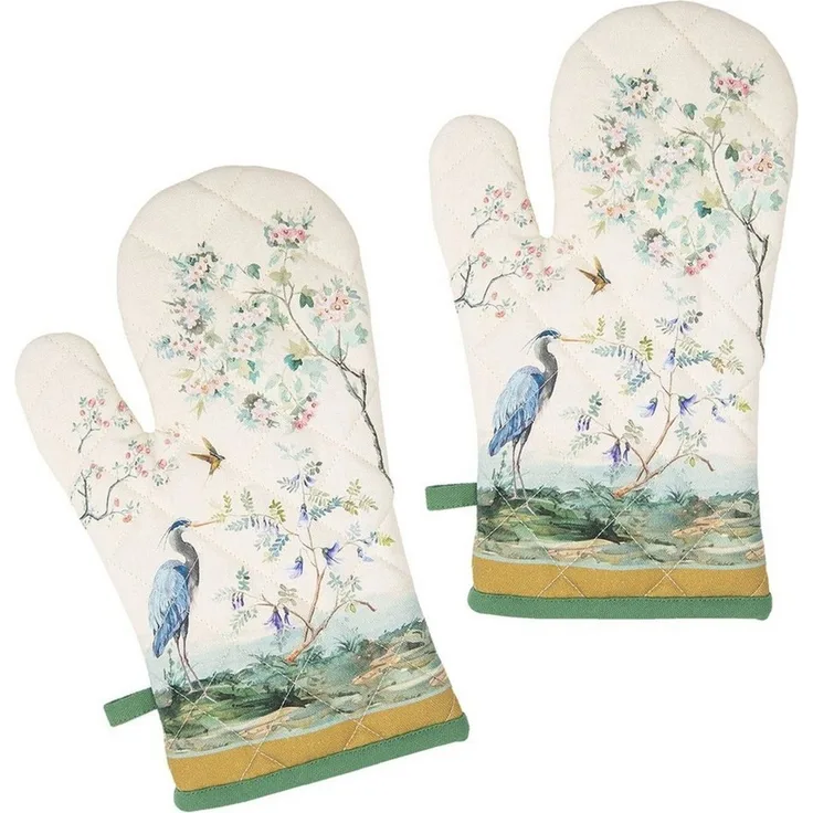 Clayre & Eef Topfhandschuhe Birds in Paradise, (Set, 2-tlg, 2-teilig), Ofenhandschuhe wattiert Größe: ca. 18x30cm
