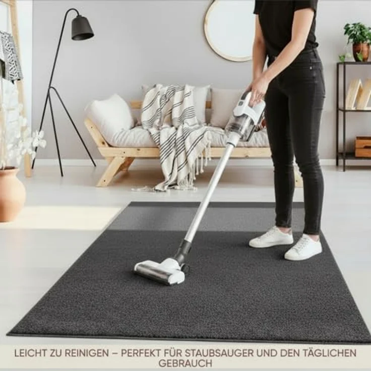 Jimri Moderner Teppich Wohnzimmer – Weich, Strapazierfähig & Pflegeleicht – Einfarbig Grau, Rund & Rechteckig – Hochwertige Verarbeitung – Oeko-TEX Zertifiziert – Grau, Läufer 80x250 cm – Bild 5