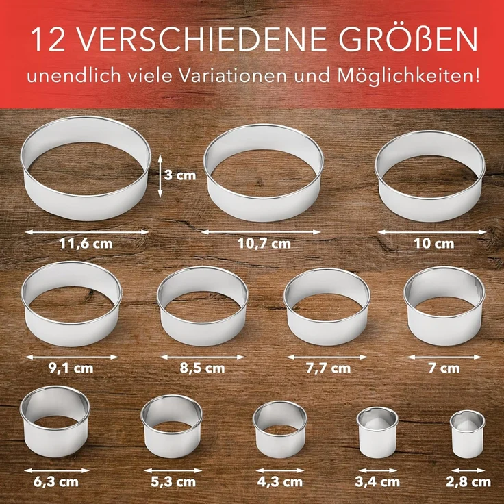 AVANA Ausstechform Ausstecher Ringe Keksformen Plätzchen Speiseringe Cookie Cutter Rund, Edelstahl, (12 Stück), Set Ausstechformen mit Aufbewahrungsbox – Bild 3