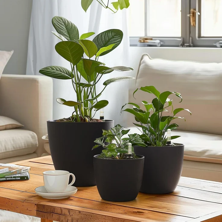 T4U 15cm Schwarz Selbstwässernder Blumentopf mit Wasseranzeiger 4er-Set – Bild 7