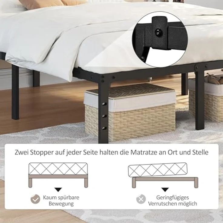 Yaheetech Bettrahmen 36cm H Metallbett mit Lattenrost, Bettgestell aus Metall, Modern Doppelbett Einzelbett Leichte Montage, Schwarz 160x200 cm – Bild 5
