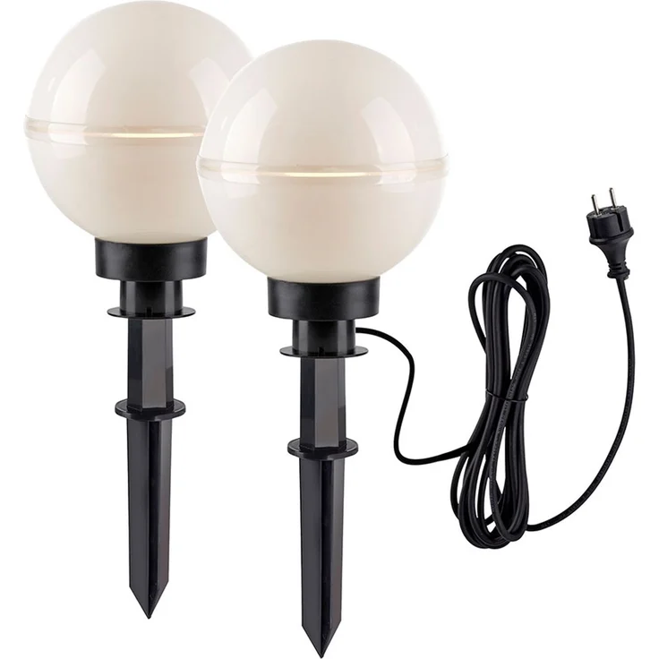 2x LED Außen Steckleuchten, Kugel, weiß, Erdspieß, Kabel, D 20 cm – Bild 1
