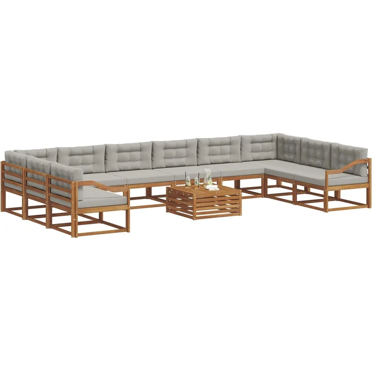 vidaXL Outdoor-Sofagarnitur mit Kissen 11 pcs Natürlich und Hellgrau 3368289 – Bild 3