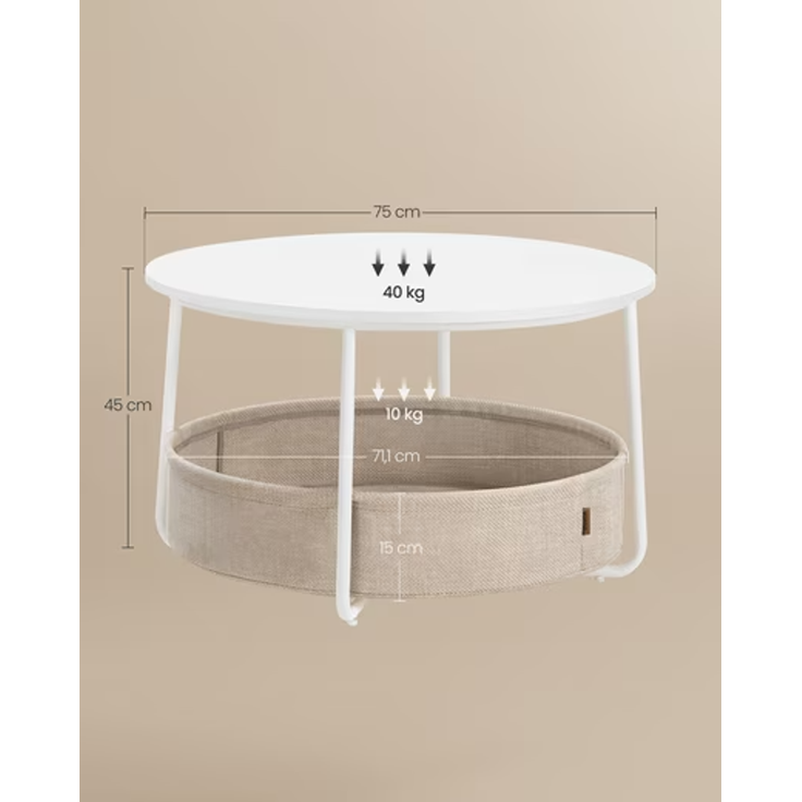 Vasagle Couchtisch, Holzspanplatte / Stahl, wolkenweiß / kamelbraun, 75 x 75 x 45 cm – Bild 4