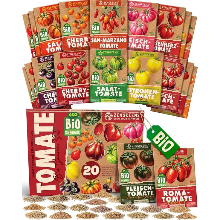 ZenGreens® - Bio Tomatensamen im 20er Set - 20 Tomaten Samen für den einfachen Anbau im Garten, Balkon oder Hochbeet - Pflanzensamen - Saatgut – Bild 1