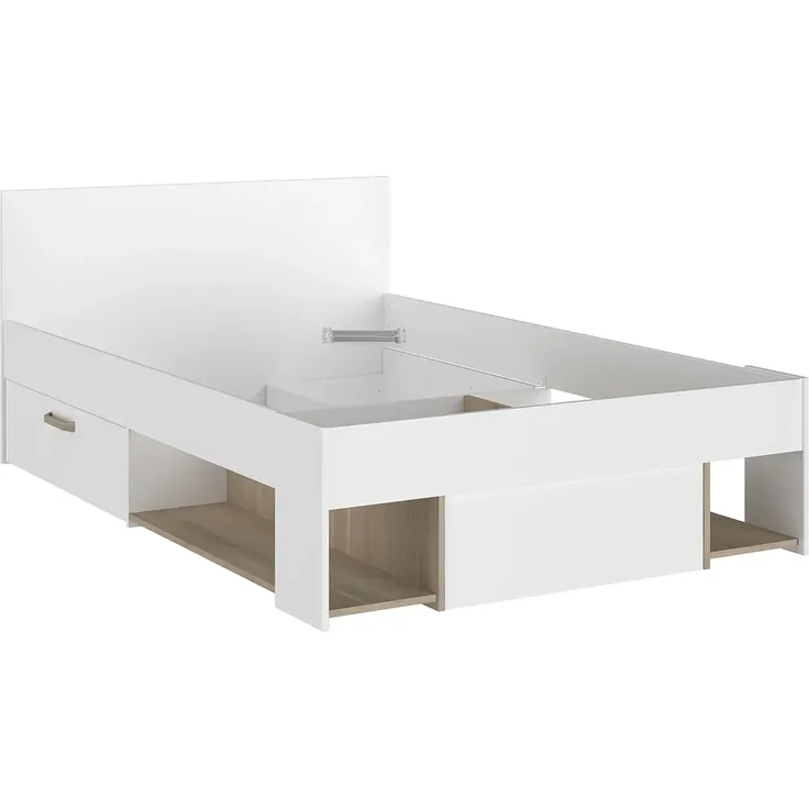 Vente-unique - KINSELIA Bett Holz, Platte BeigeWeiß - B 203,4 cm x H 76 cm x L 124 cm – Bild 4